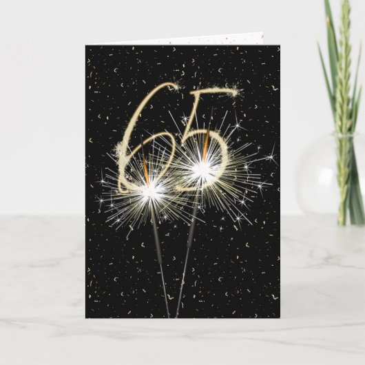 65e verjaardag Sparkler op zwart Kaart (Voorkant)