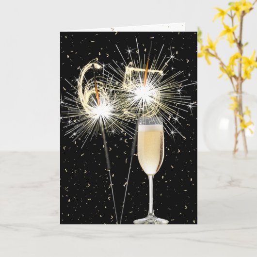 65e verjaardag Sparklers met witte wijn Kaart (Gele Bloem)