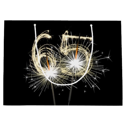 65e verjaardag Sparklers op zwart Groot Cadeauzakje (Voorkant)