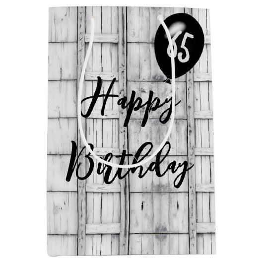 65e verjaardag symmetrisch rustiek houtpatroon medium cadeauzakje (Voorkant)