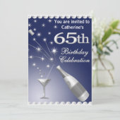 65e verjaardag Uitnodiging - Blauw & Zilver (Staand voorkant)