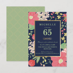 65e verjaardag uitnodiging - Goud, Elegant Floral