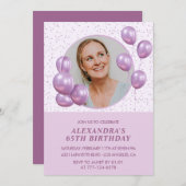 65e verjaardag Uitnodigingen Ballonnen Foto Paarse (Voorkant / Achterkant)