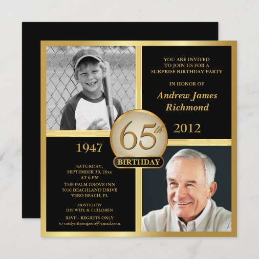 65e verjaardag Uitnodigingen Dan & nu 2 Foto's (Voorkant / Achterkant)
