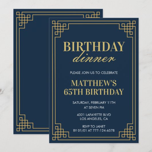 65e verjaardag uitnodigingen Verjaardag diner Mann (Voorkant / Achterkant)