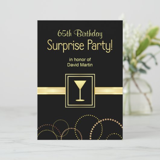 65e verjaardag Uitnodigingen voor een verrassingsd (Staand voorkant)