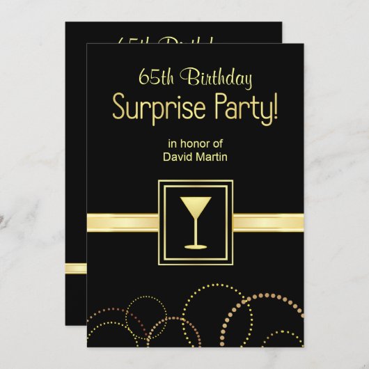 65e verjaardag Uitnodigingen voor een verrassingsd (Voorkant / Achterkant)