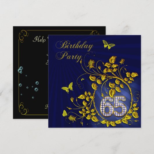 65e verjaardag van Black and Gold Kaart (Voorkant / Achterkant)