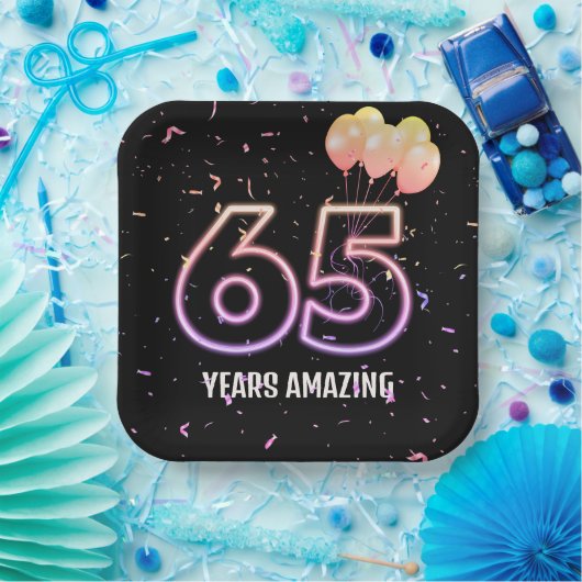 65e verjaardag van de ballonnen en Confetti Papieren Bordje (Feest)