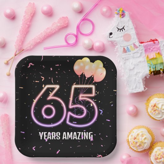 65e verjaardag van de ballonnen en Confetti Papieren Bordje (Feest)