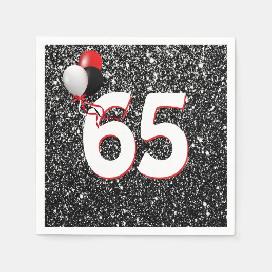 65e verjaardag van de ballonnen op Black Glitter N Servet (Voorkant)