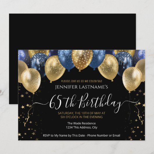 65e verjaardag van de uitnodiging voor blauwe en g (Voorkant / Achterkant)