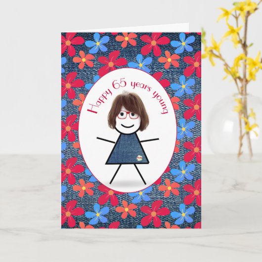 65e verjaardag van denim kaart (Gele Bloem)