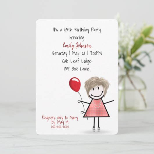 65e verjaardag van het meisje met de Rode ballon Kaart (Staand voorkant)