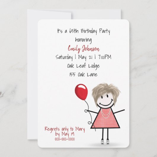 65e verjaardag van het meisje met de Rode ballon Kaart (Voorkant)