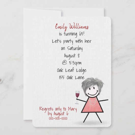 65e verjaardag van het meisje met wijn kaart (Voorkant)
