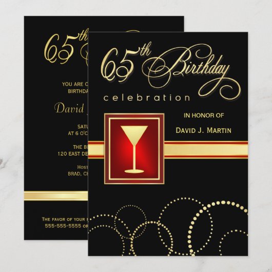65e verjaardag van uitnodigingen (Voorkant / Achterkant)