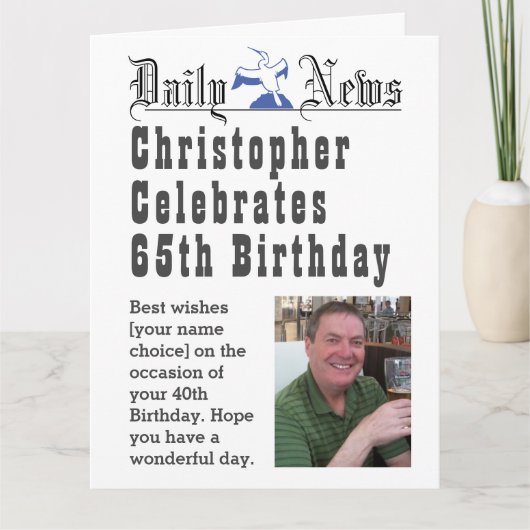 65e verjaardag - Verjaardag Kaart om te personalis (Voorkant)