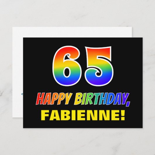 65e verjaardag: Vet, Leuk, Eenvoudig, Regenboog 65 Briefkaart (Voorkant / Achterkant)