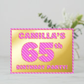 65e verjaardag — Vet, vuurtje, roze band # 65 Folie Uitnodiging (Staand Voorkant)