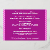 65e verjaardag — Vet, vuurtje, roze band # 65 Folie Uitnodiging (Achterkant)