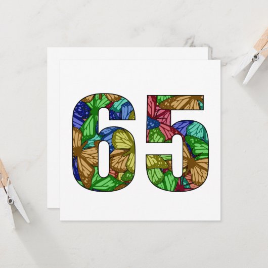 65e verjaardag vlinders kaart (Voorkant / Achterkant in situ)
