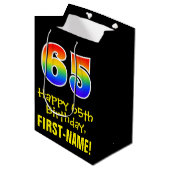 65e verjaardag: Vun, vet, kleurrijk, regenboog "65 Medium Cadeauzakje (Voorkant Gekanteld)