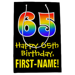 65e verjaardag: Vun, vet, kleurrijk, regenboog "65 Medium Cadeauzakje