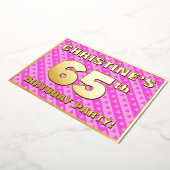 65e verjaardag - vuurroze harten en strips folie uitnodiging (Gedraaid)