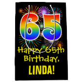 65e verjaardag: Vuurwerk Fun Pattern + Regenboog 6 Medium Cadeauzakje (Voorkant)