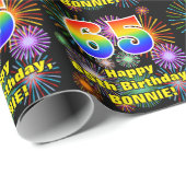 65e verjaardag: vuurwerk, regenboogblik # "65" cadeaupapier (Rol Hoek)