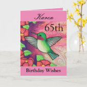 65e Verjaardag Wensen  Roze Kolibrie Kaart (Gele Bloem)