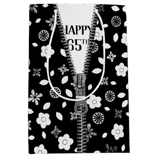 65e verjaardag Zipper op de bloemen Medium Cadeauzakje (Voorkant)