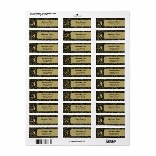 65e verjaardag zwart & gouden Random Number Patter Etiket (Full Sheet)
