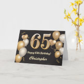 65e verjaardag zwarte en gouden ballonnen op zater kaart (Gele Bloem)