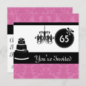 65e verjaardag Zwarte & Witte Damasvideo-inviites Kaart (Voorkant / Achterkant)