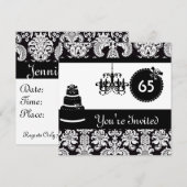 65e verjaardag Zwarte & Witte Damasvideo-inviites Kaart (Voorkant / Achterkant)