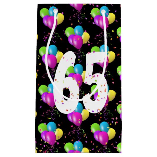 65e Verjaardagsballonnen en Confetti Kleine Gift B Klein Cadeauzakje (Voorkant)