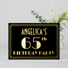 65e verjaardagsfeest: Art Deco-look “65”, met naam Folie Uitnodiging