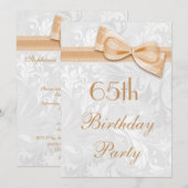 65e verjaardagsfeest Damask en Faux Bow Kaart (Voorkant / Achterkant)