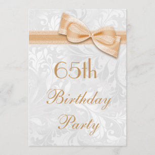 65e verjaardagsfeest Damask en Faux Bow Kaart