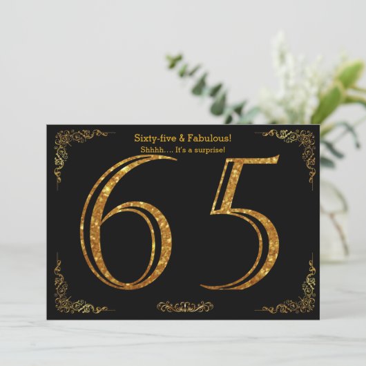 65e Verjaardagsfeest, Gatsby stijl, zwart goud gli Kaart (Staand voorkant)