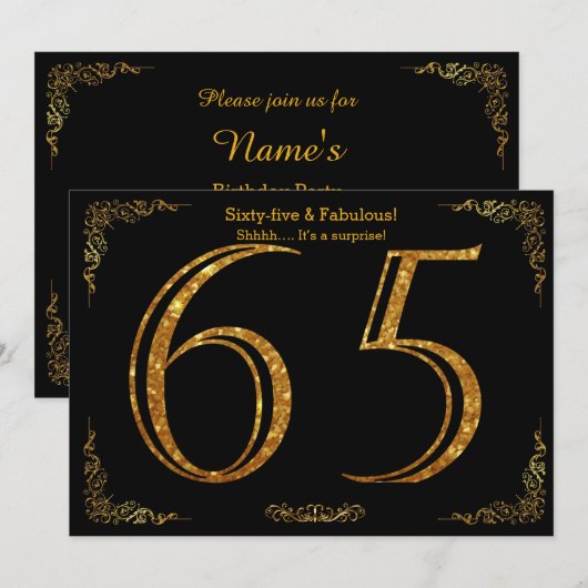 65e Verjaardagsfeest, Gatsby stijl, zwart goud gli Kaart (Voorkant / Achterkant)