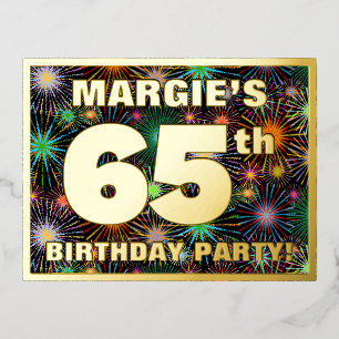 65e verjaardagsfeest: Knappe, kleurrijke vuurwerk  Folie Uitnodiging Briefkaart