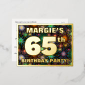 65e verjaardagsfeest: Knappe, kleurrijke vuurwerk  Folie Uitnodiging Briefkaart (Voorkant / Achterkant)