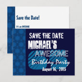 65e verjaardagsfeest Save the Date Blue Midnight Aankondigingskaart (Voorkant / Achterkant)