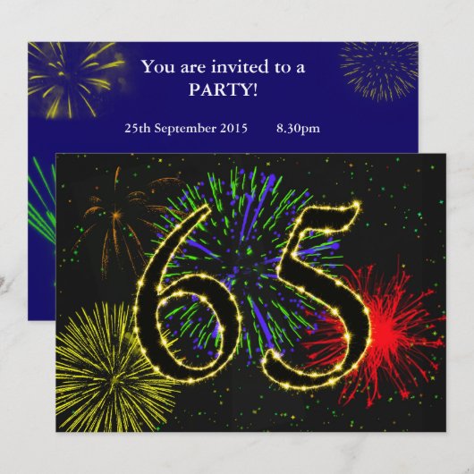 65e verjaardagsfeest uitnodigen kaart (Voorkant / Achterkant)