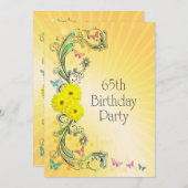 65e Verjaardagsfeest Uitnodiging met gele bloem (Voorkant / Achterkant)