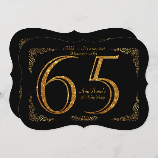 65e verjaardagsfeestje 65e, Grote Gatsby, zwart & Kaart (Voorkant / Achterkant)