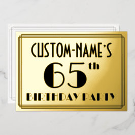 65e verjaardagsfeestje — Art Deco-look “65” + naam Folie Uitnodiging